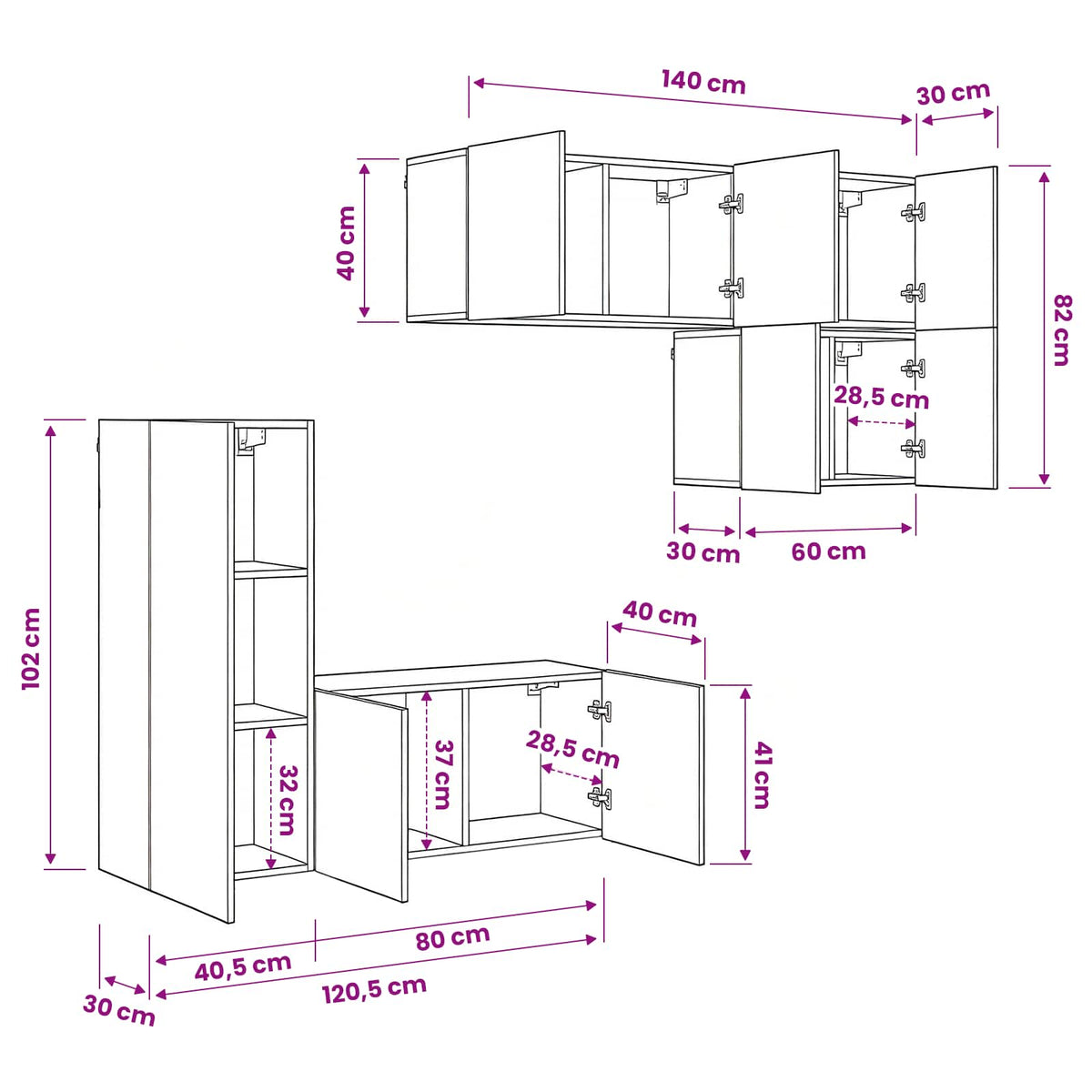 TV zidna jedinica 5 kom. Staro drvo Konstruirano drvo Smeđa 40,5 x 30 x 102 cm