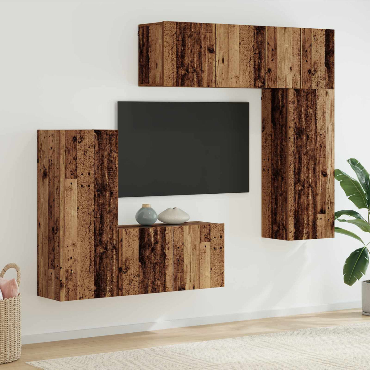 TV zidna jedinica 5 kom. Staro drvo Konstruirano drvo Smeđa 100 x 30 x 41 cm