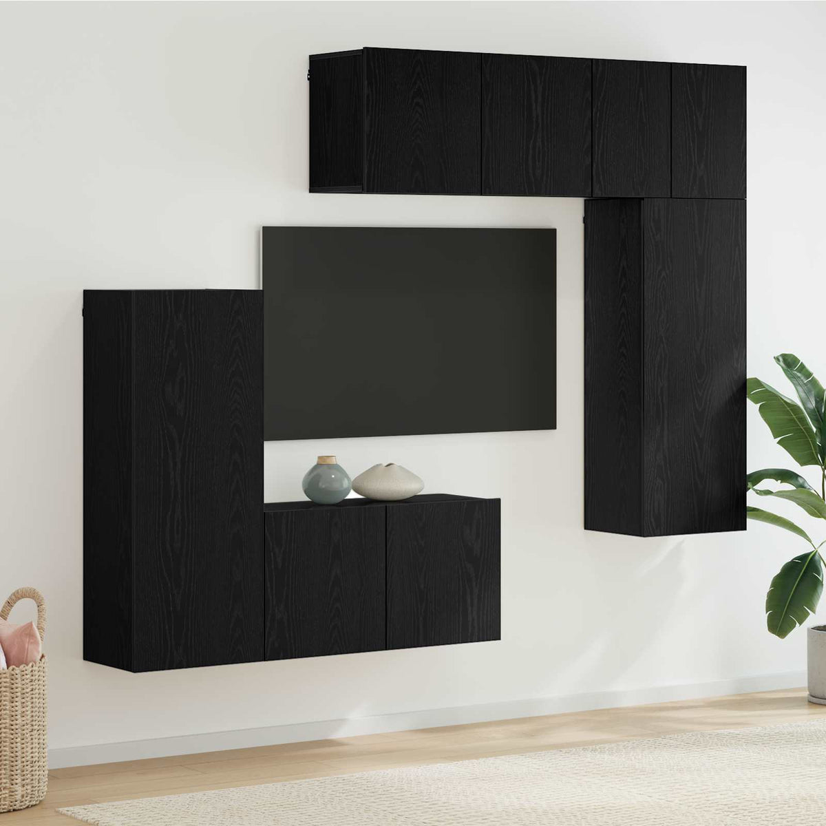 TV zidna jedinica 5 kom. Crni hrast Konstruirano drvo Crna 100 x 30 x 41 cm