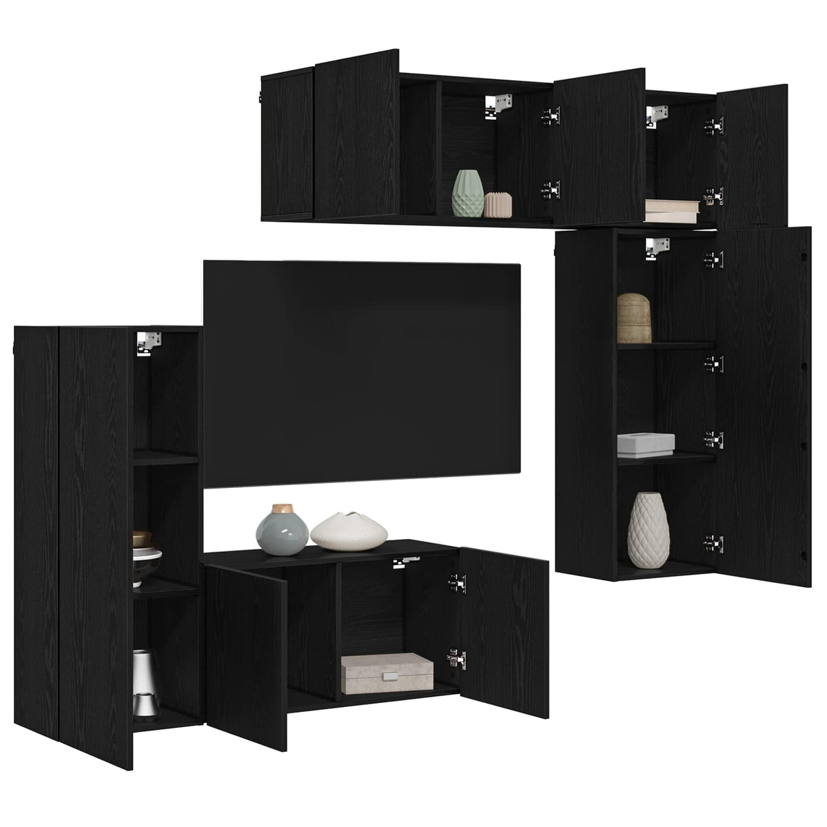 TV zidna jedinica 5 kom. Crni hrast Konstruirano drvo Crna 100 x 30 x 41 cm