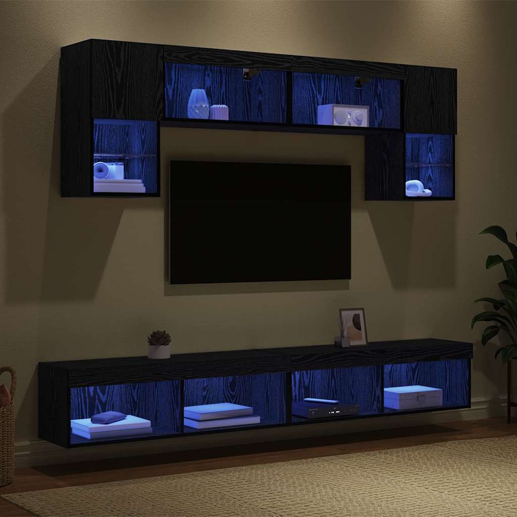 TV zidne jedinice s LED-om 6 kom. Crni hrast Konstruirano drvo