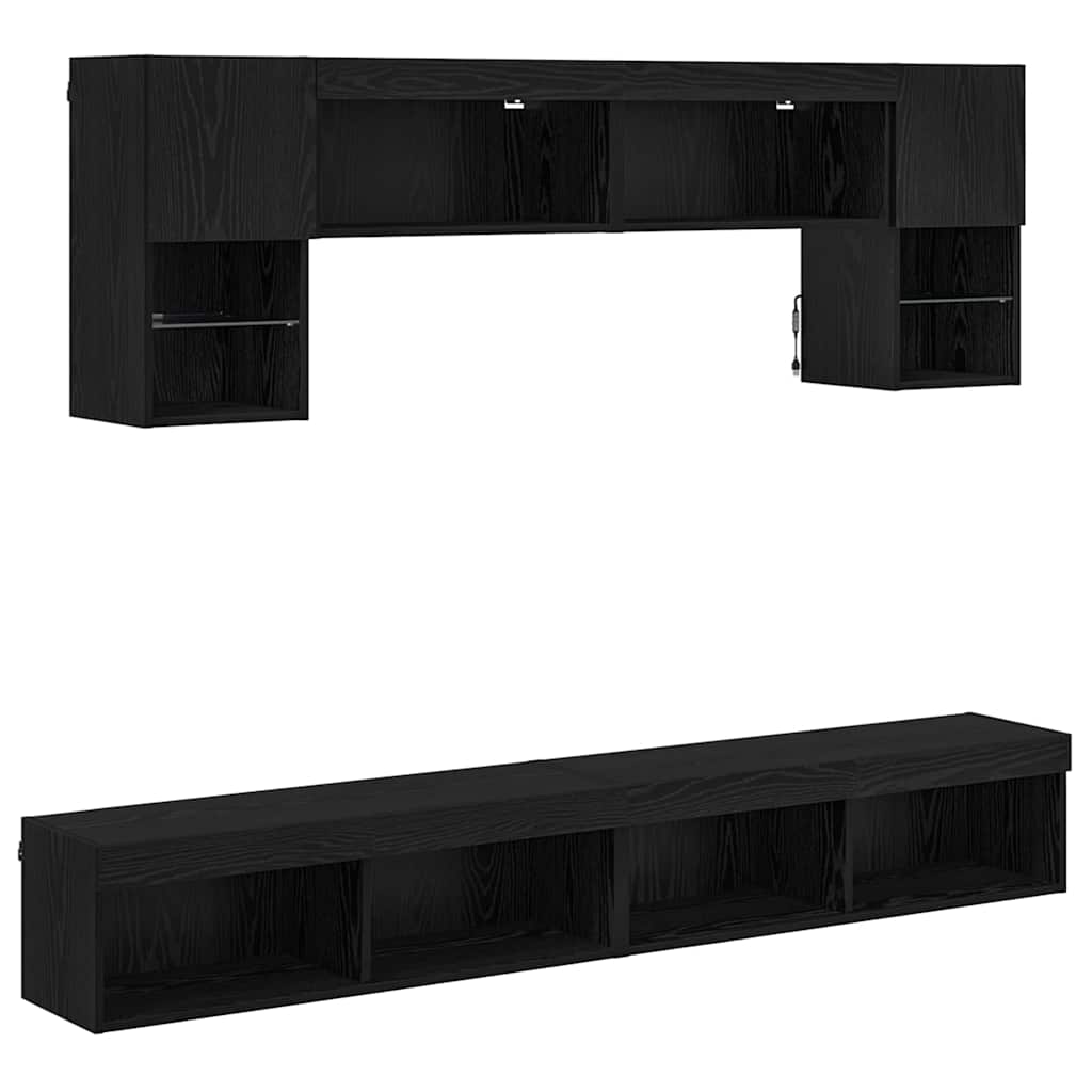 TV zidne jedinice s LED-om 6 kom. Crni hrast Konstruirano drvo