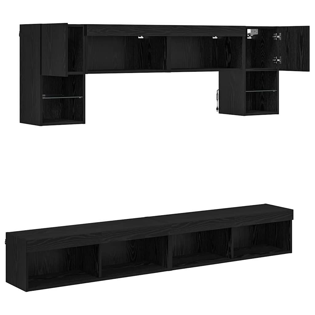 TV zidne jedinice s LED-om 6 kom. Crni hrast Konstruirano drvo