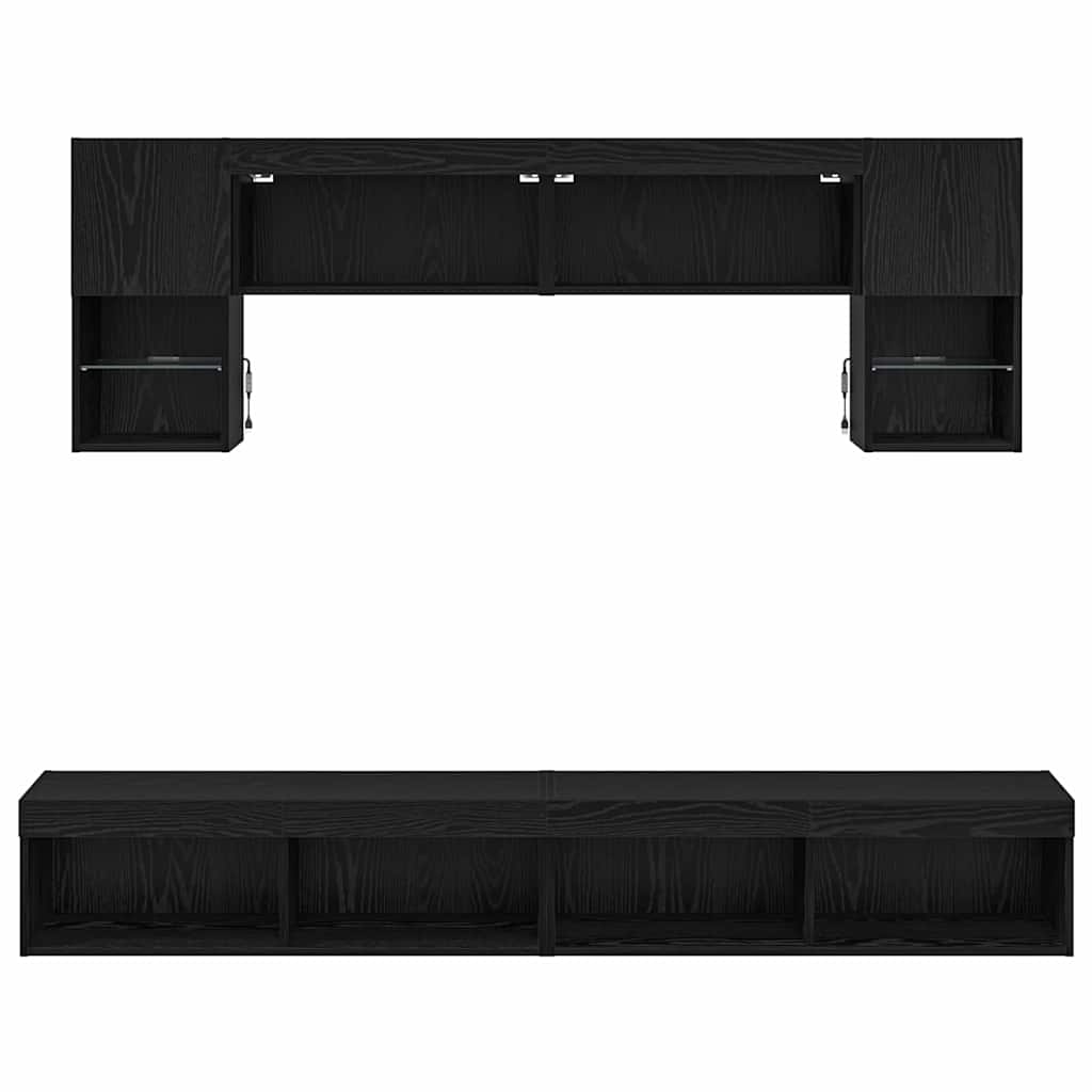 TV zidne jedinice s LED-om 6 kom. Crni hrast Konstruirano drvo