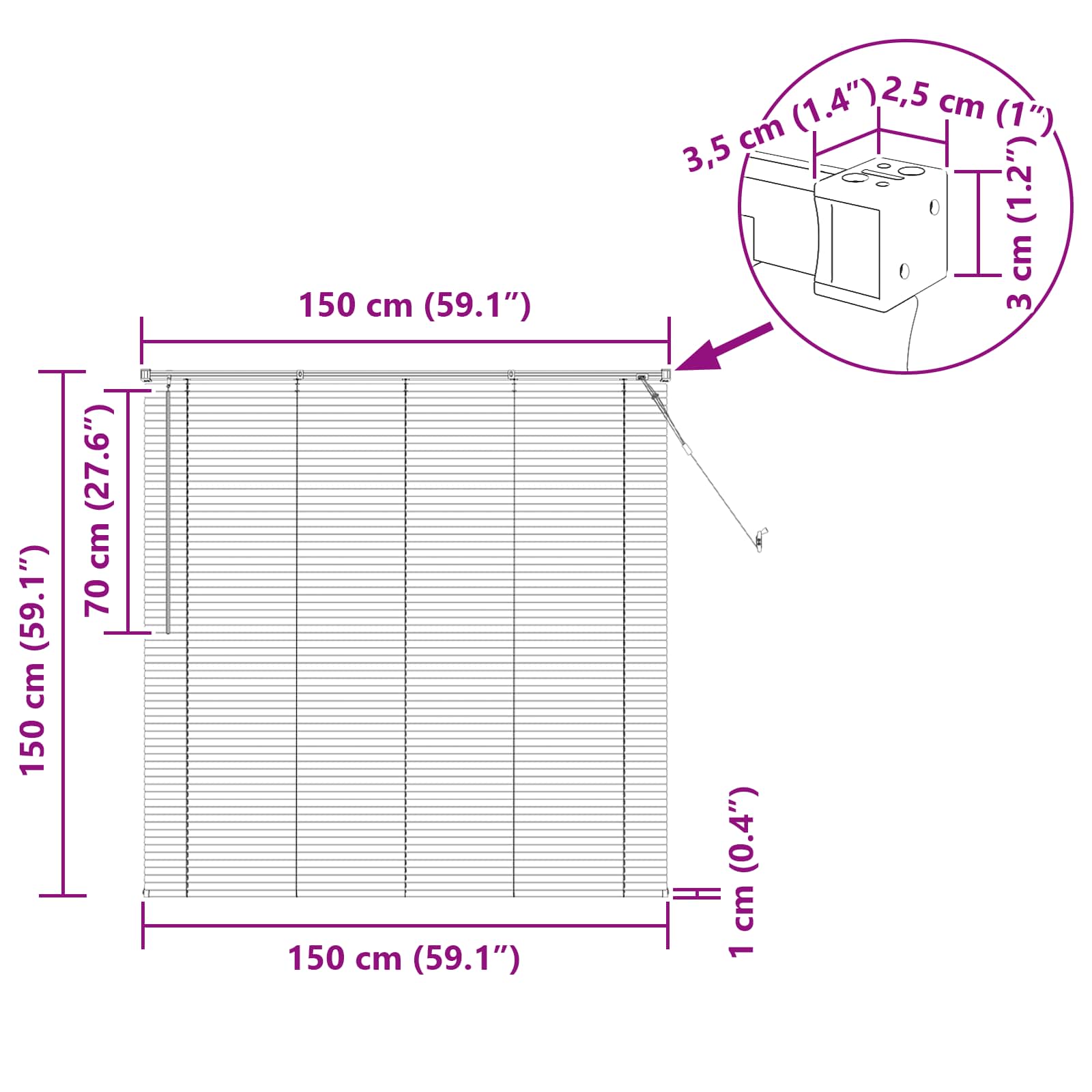 Venecijanska roleta Bijeli 150 x 150 cm PVC