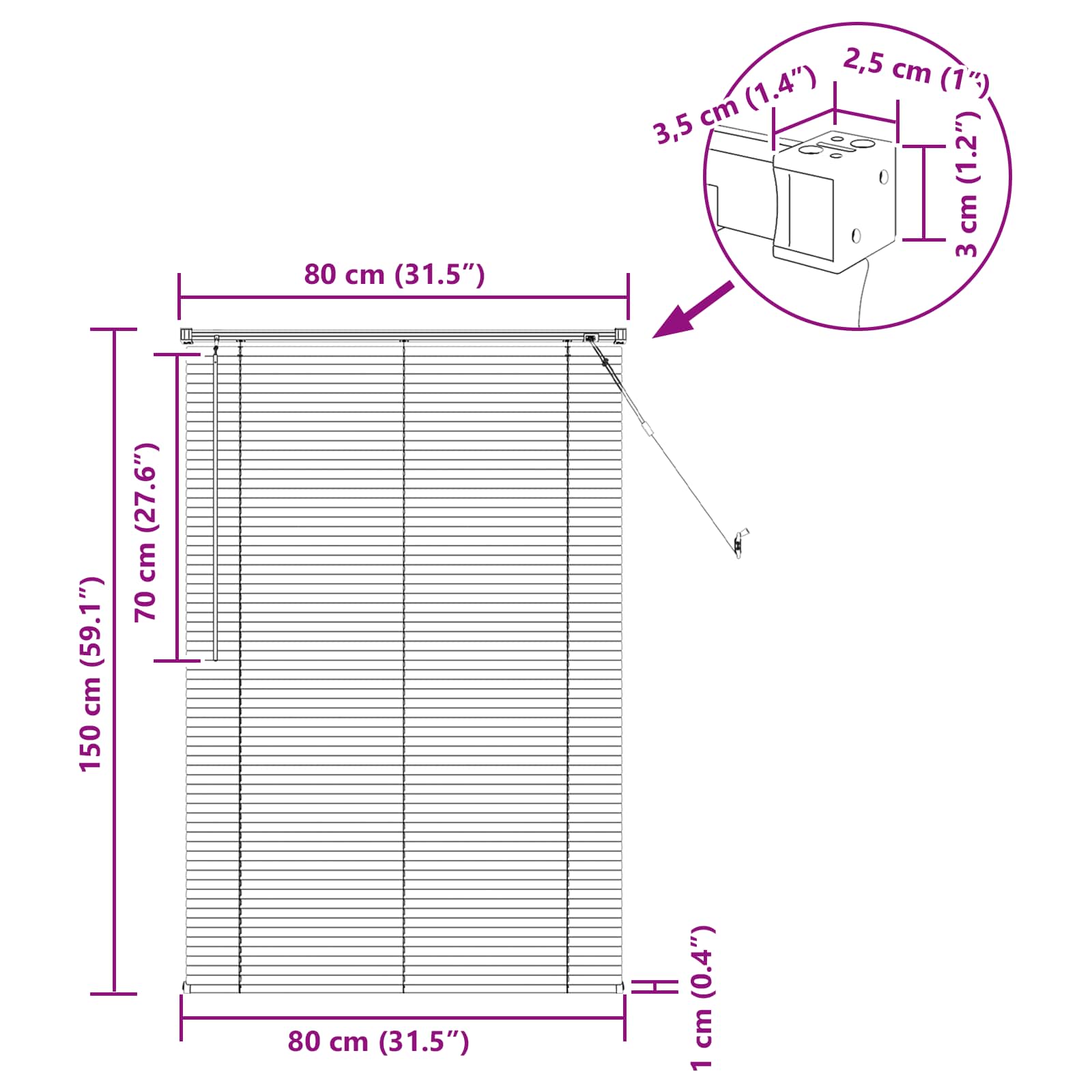 Venecijanska roleta Crna 150 x 80 cm PVC