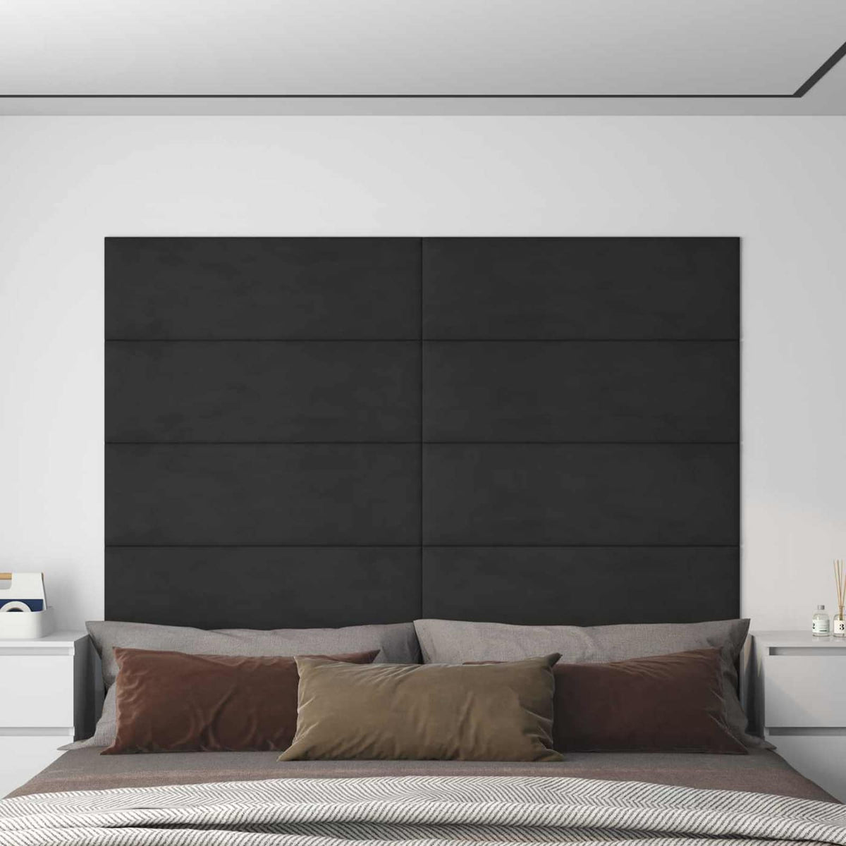 Zidna uzglavlja 12 kom. Crna Baršun 90 x 30 cm