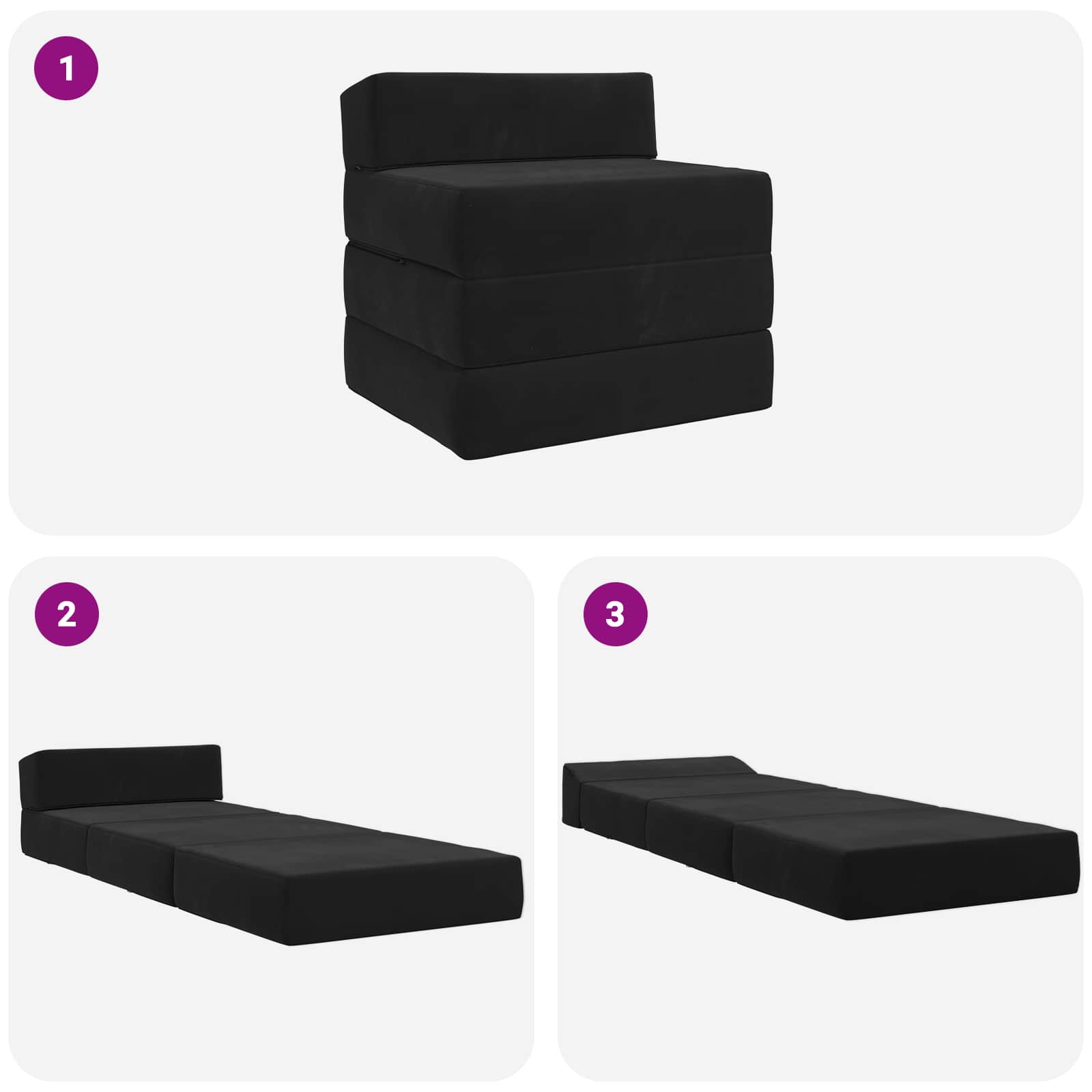 Sofa na razvlačenje Crna 200 x 70 x 15 cm Baršun