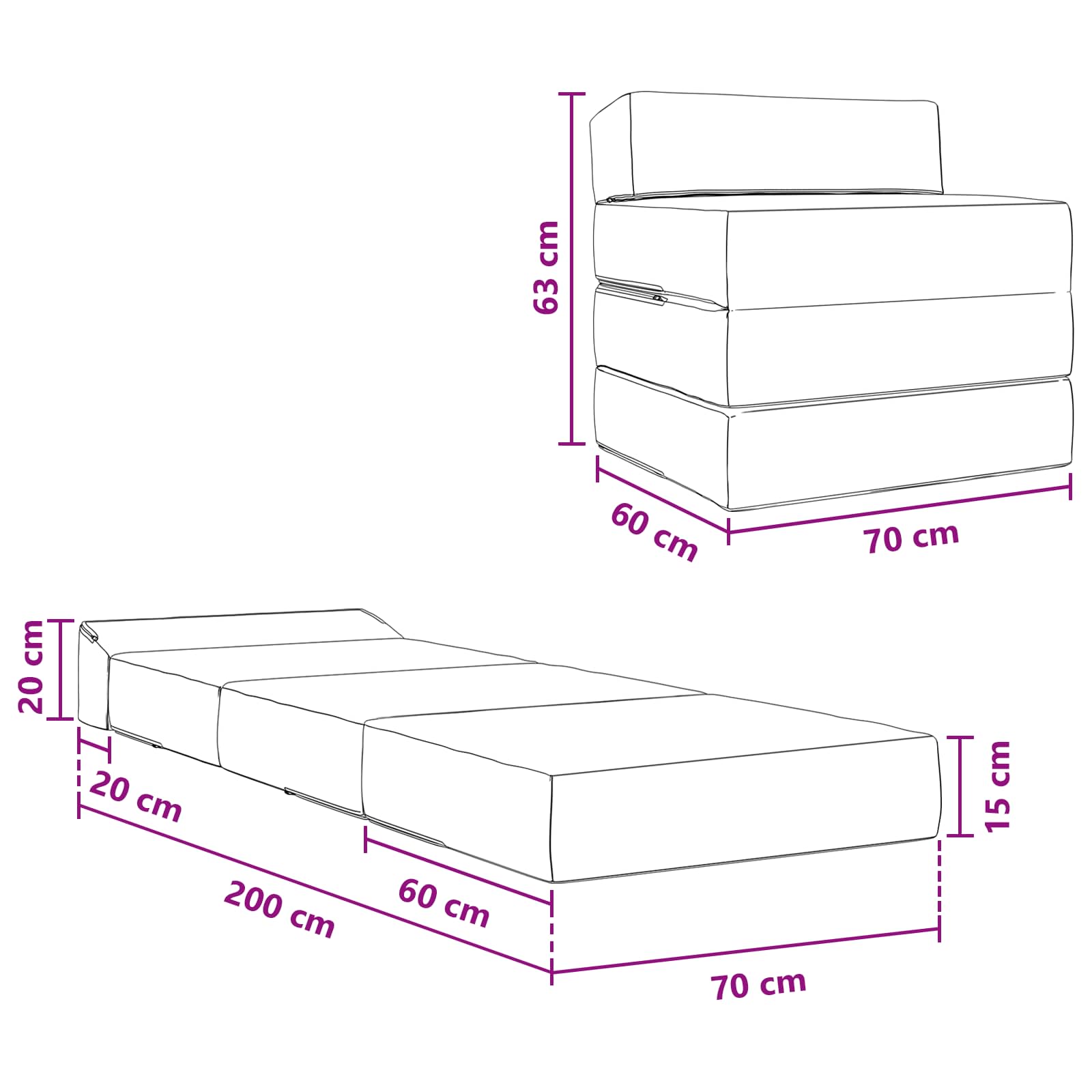 Sofa na razvlačenje Svjetlosiva 200 x 70 x 15 cm