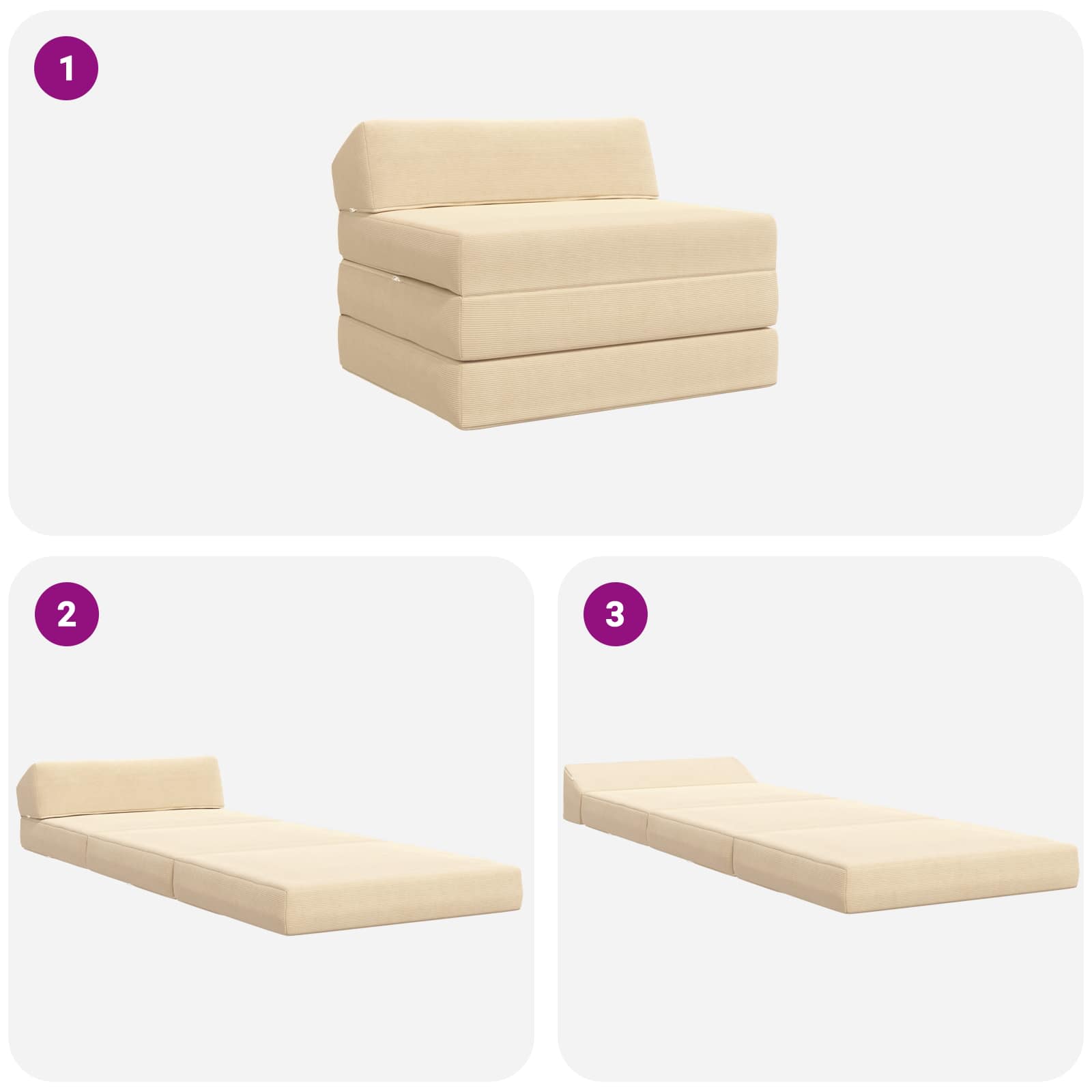 Sofa na razvlačenje Krem 200 x 70 x 10 cm Kordura tekstil