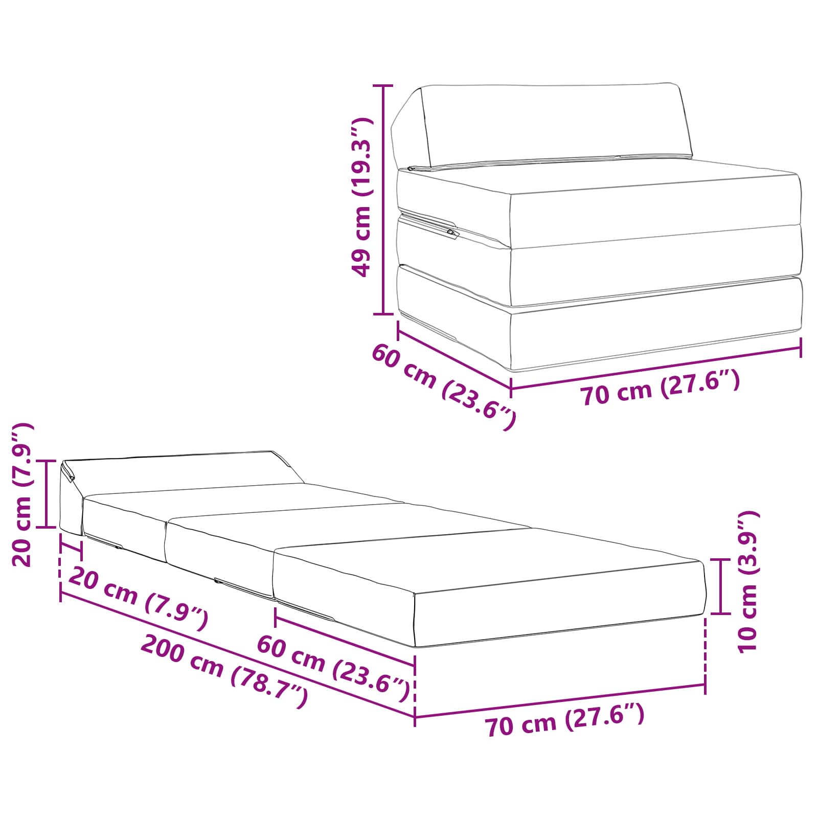 Sofa na razvlačenje Crvena narančasta 200 x 70 x 10 cm
