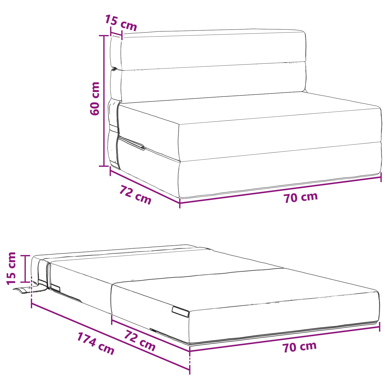 Sofa na razvlačenje Krem 70 x 72 x 60 cm Tkanina