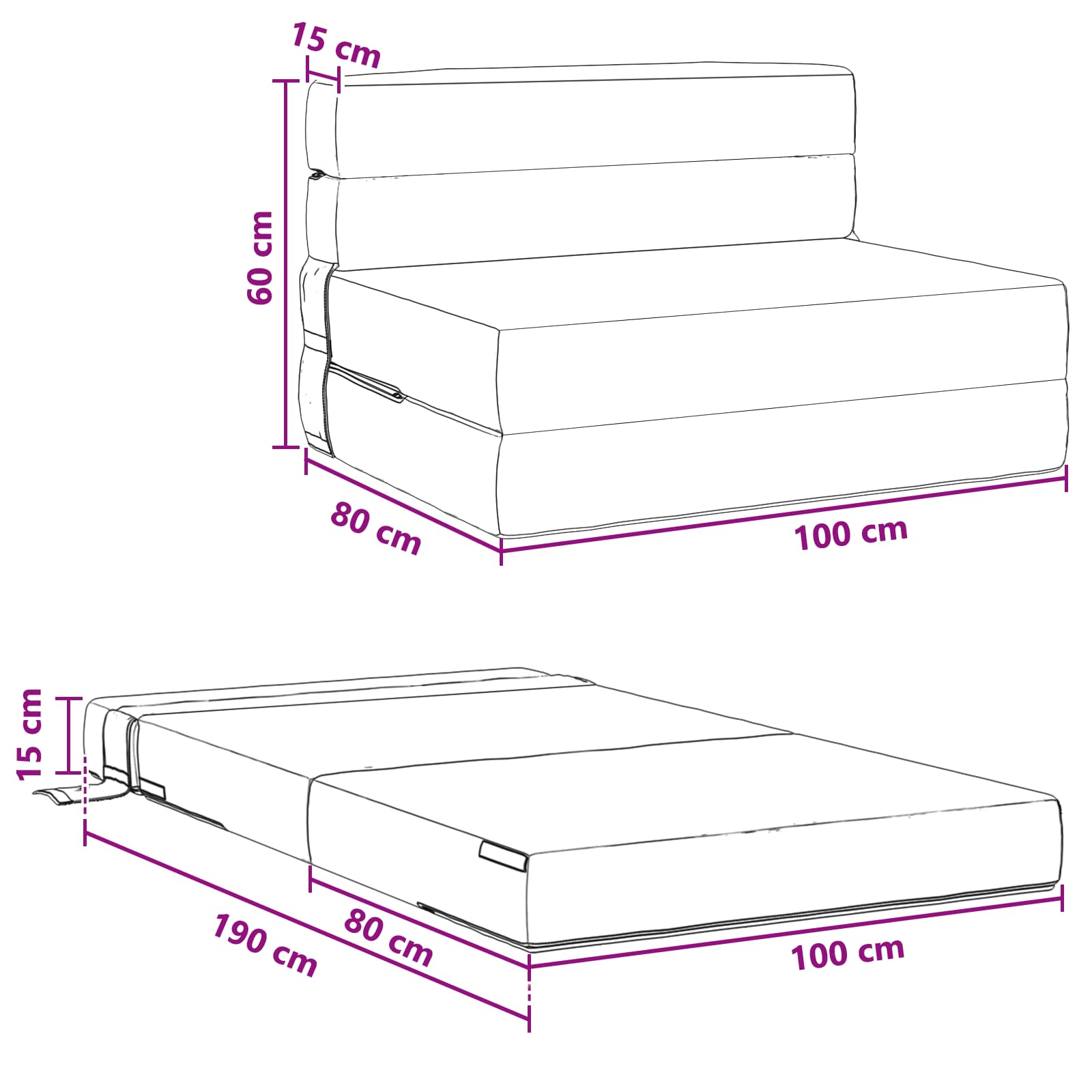 Sofa na razvlačenje Svjetlosiva 100 x 80 x 60 cm Tkanina