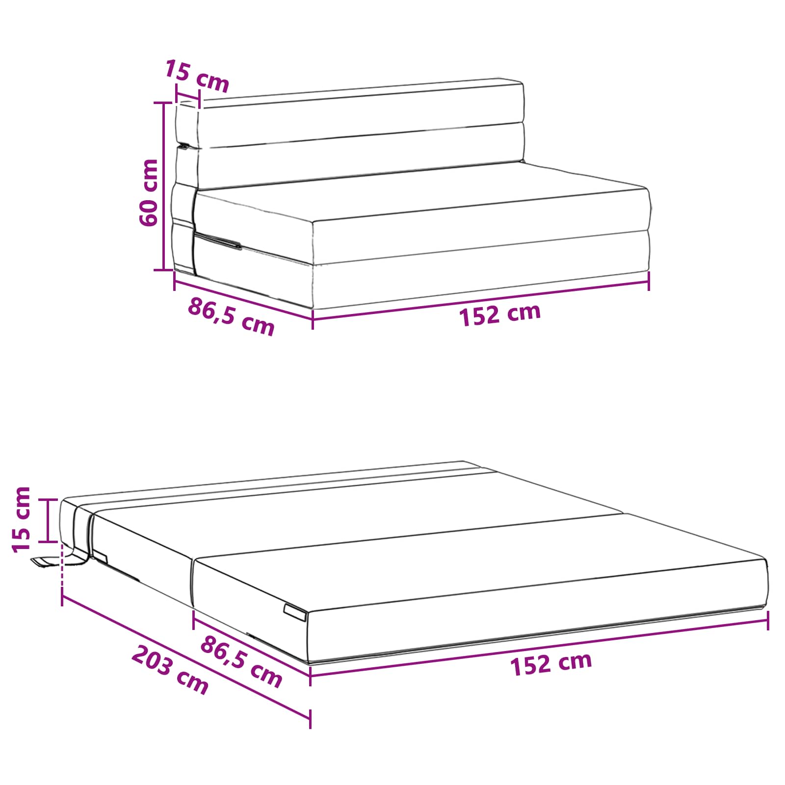 Sofa na razvlačenje Plava 152 x 86,5 x 60 cm Tkanina