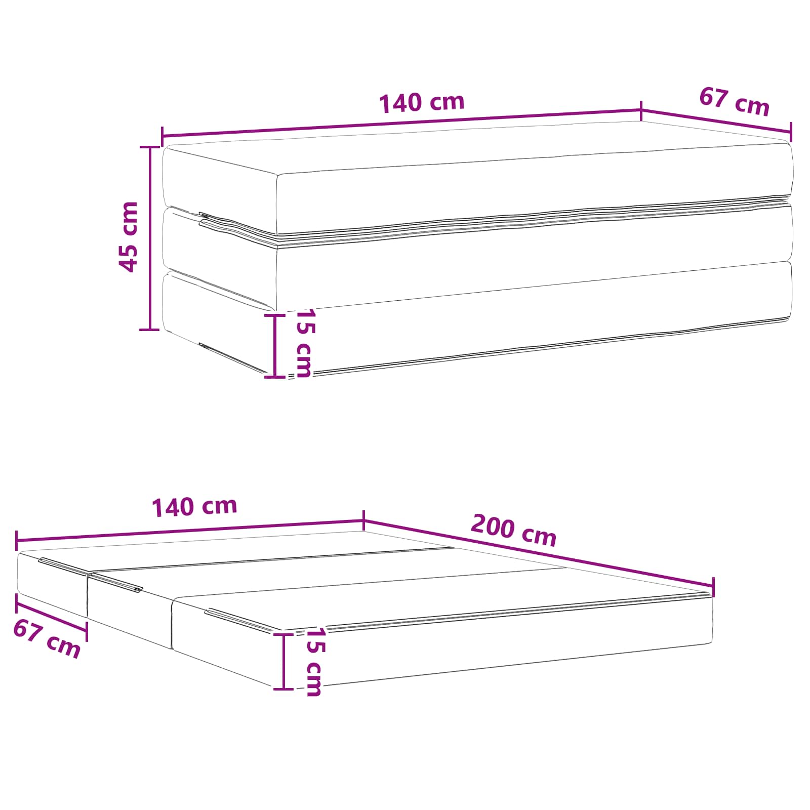 Sofa na razvlačenje 140 x 67 x 45 cm Ružičasta