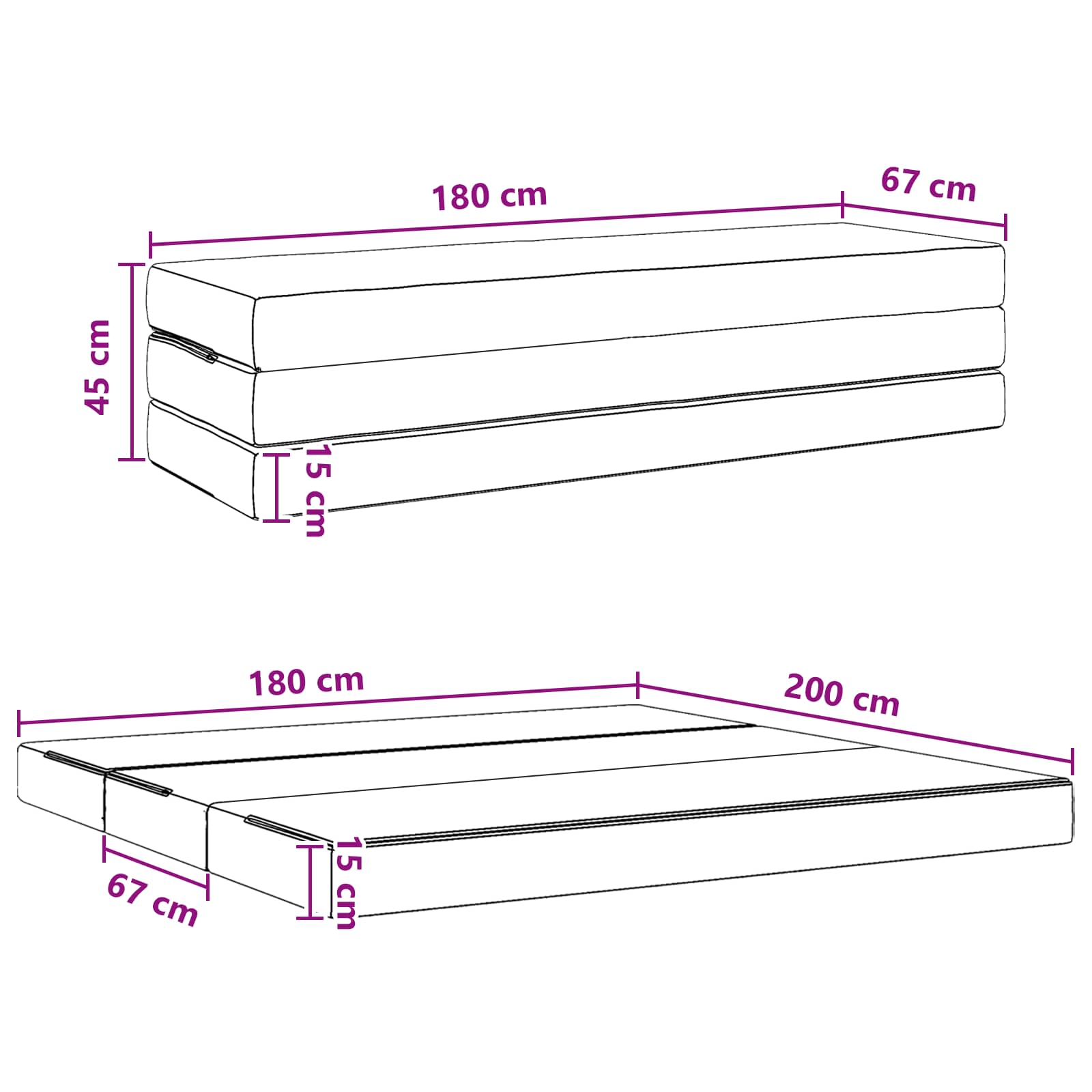 Sofa na razvlačenje 180 x 67 x 45 cm Ružičasta