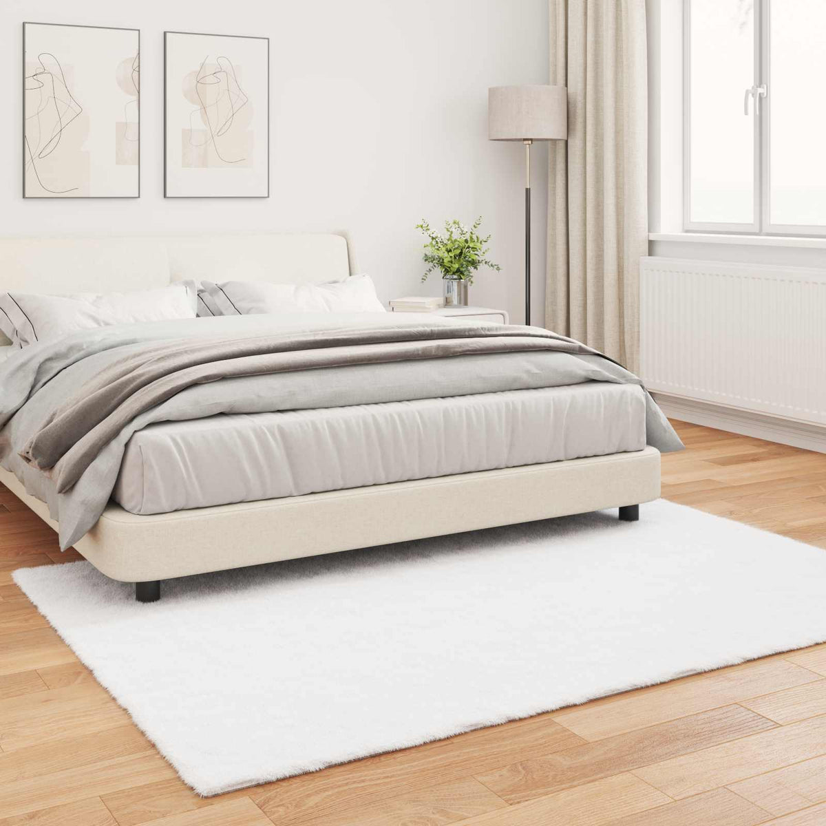 Protuklizni tepih od umjetnog zečjeg krzna OLITE Bijela 140 x 200 cm
