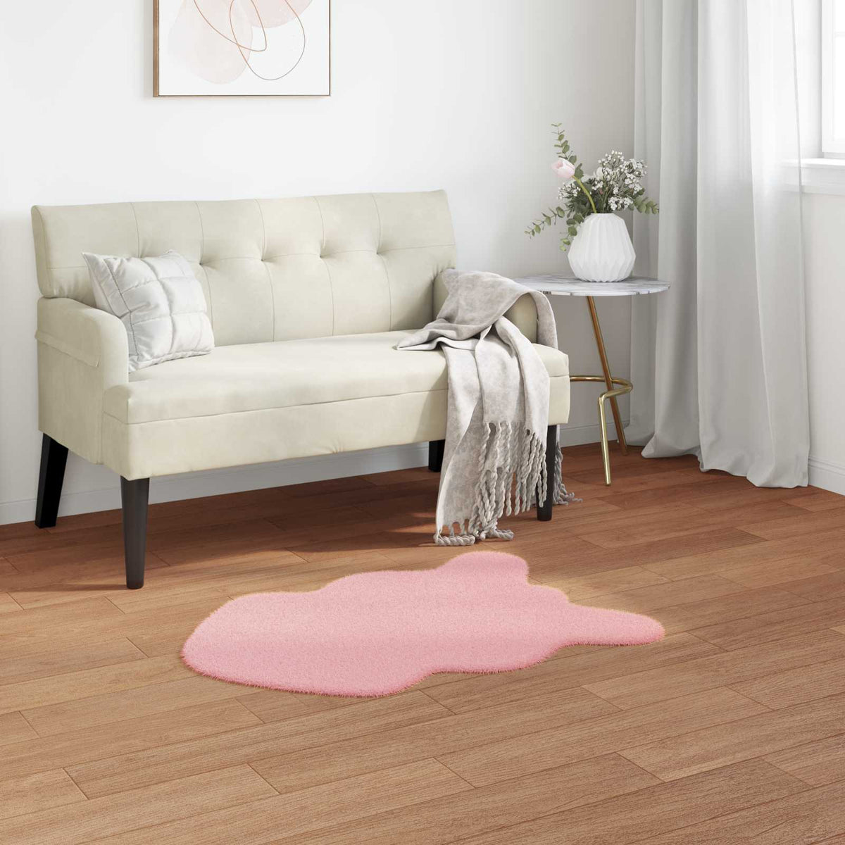 Protuklizni tepih od umjetnog zečjeg krzna OLITE Ružičasta 50 x 80 cm