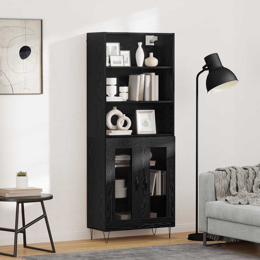 Highboard 2 pcs Crni hrast Konstruirano drvo