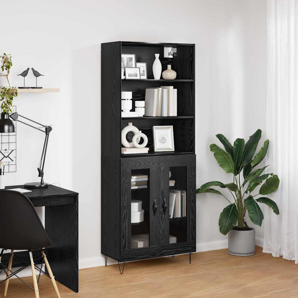 Highboard 2 pcs Crni hrast Konstruirano drvo