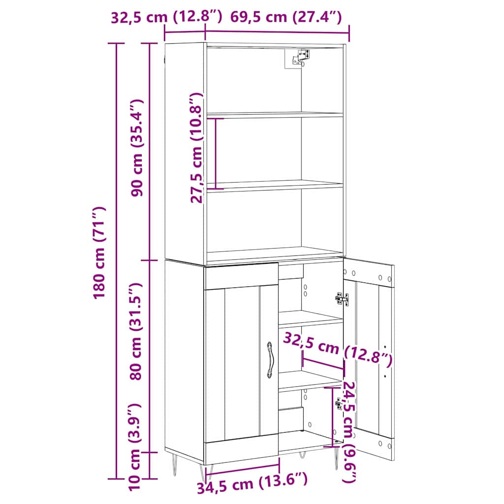 Highboard 2 pcs Crni hrast Konstruirano drvo