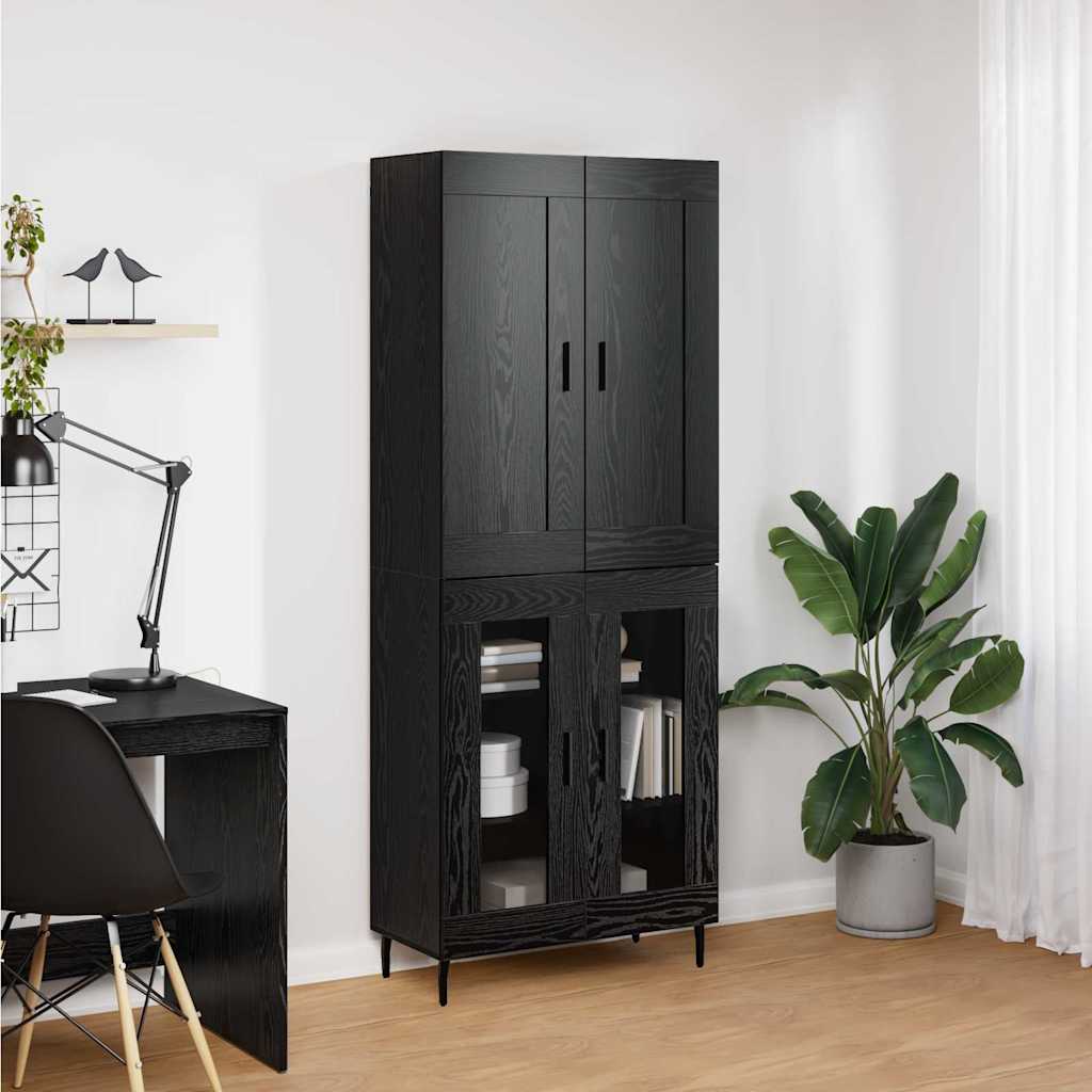 Highboard 2 pcs Crni hrast Konstruirano drvo