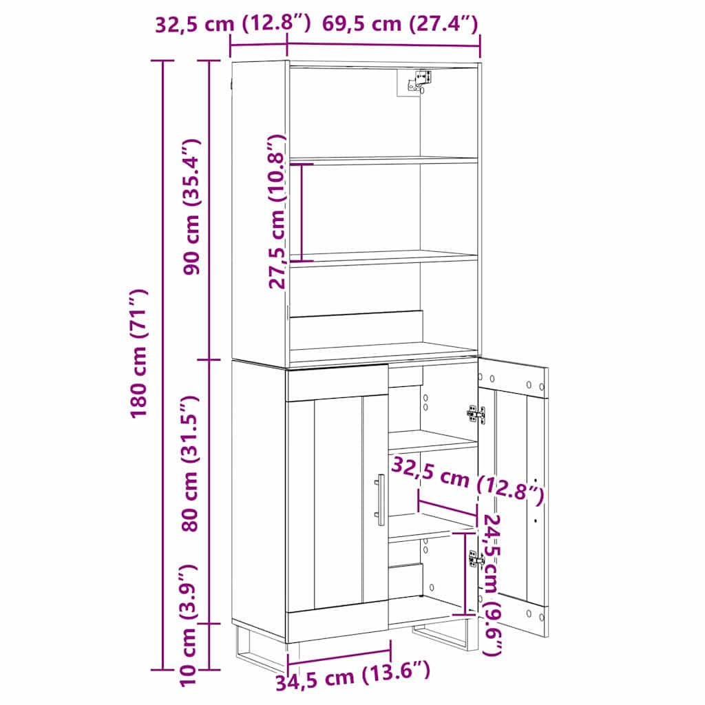 Highboard 2 pcs Umjetnički hrast Konstruirano drvo