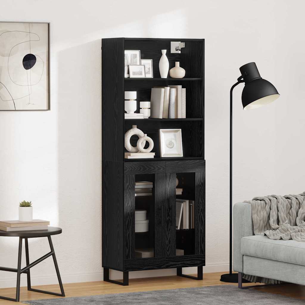 Highboard 2 pcs Crni hrast Konstruirano drvo