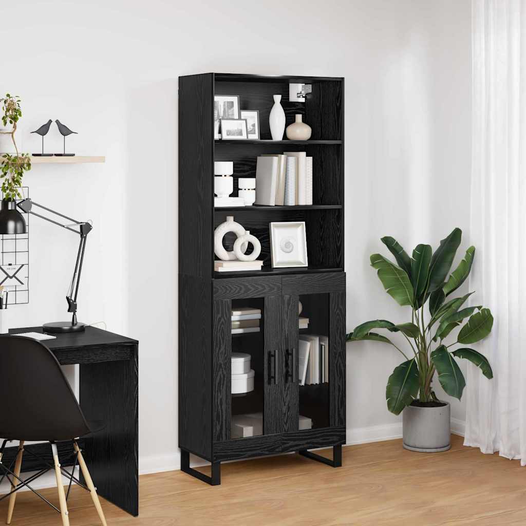 Highboard 2 pcs Crni hrast Konstruirano drvo