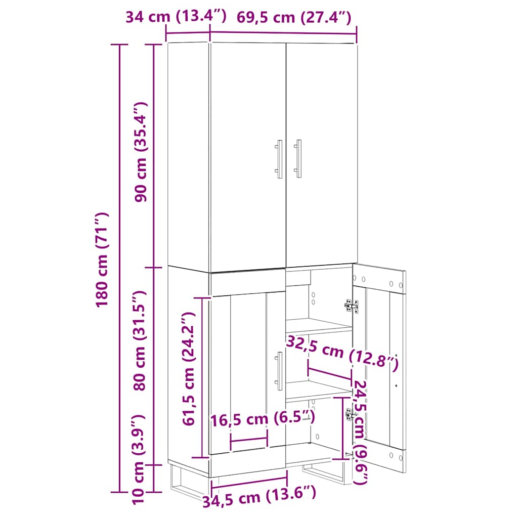 Highboard 2 pcs Crni hrast 69,5 x 34 x 180 cm