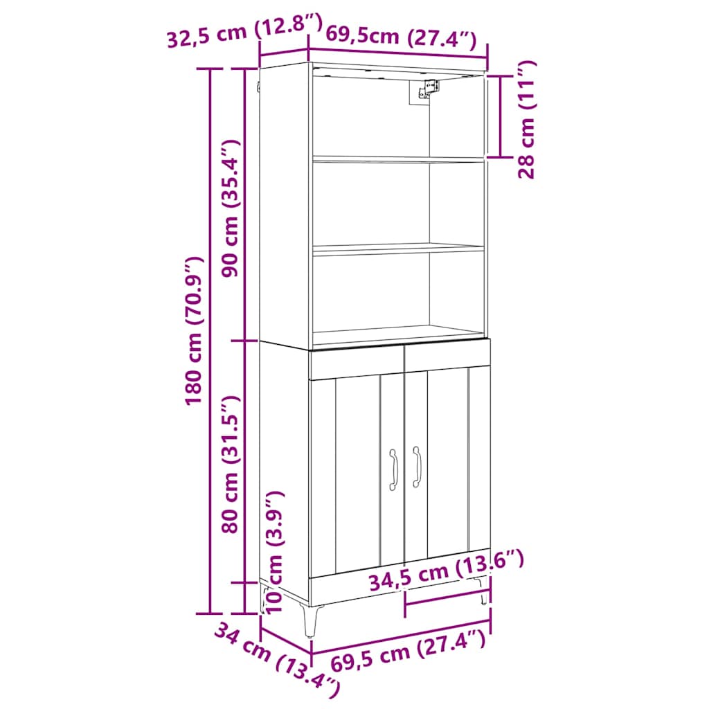 Highboard 2 pcs Crni hrast Konstruirano drvo
