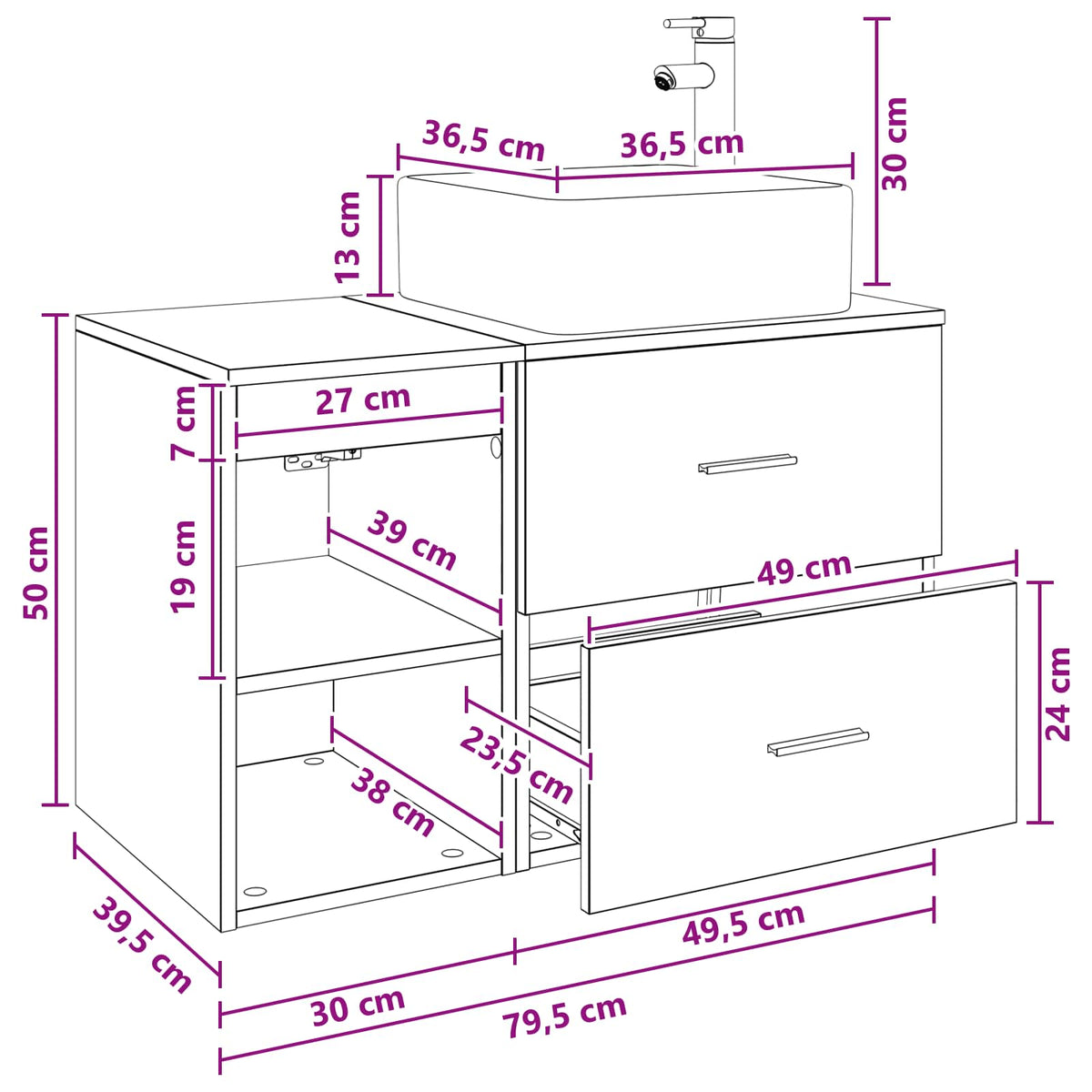 Set namještaja za kupaonicu 2 kom. Crni hrast Konstruirano drvo Crna 49,5 x 41 x 80 cm