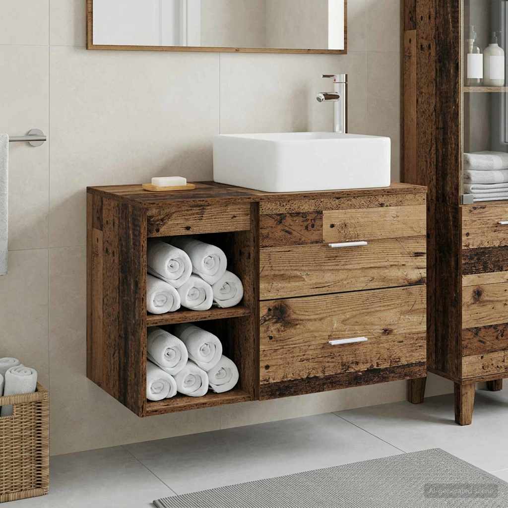 Set namještaja za kupaonicu 2 kom. Staro drvo Konstruirano drvo Smeđa 53 x 35 x 80 cm