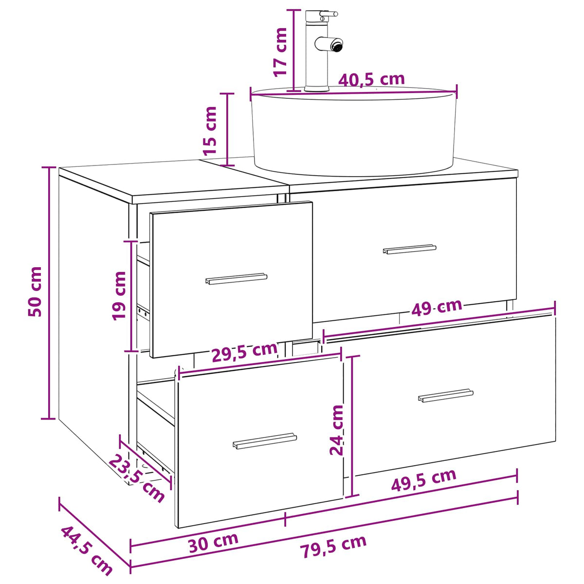 Set namještaja za kupaonicu 2 kom. Betonska siva 49,5 x 44,5 x 76 cm