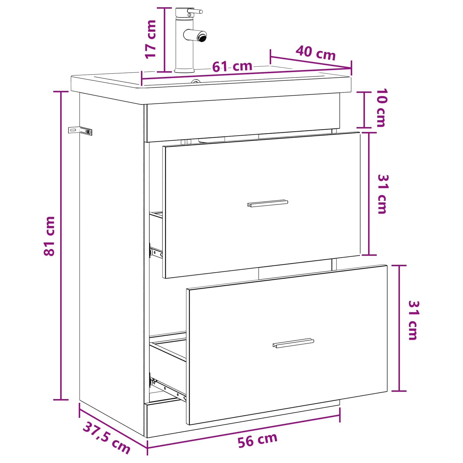 Set namještaja za kupaonicu Staro drvo 61 x 40 x 84,5 cm