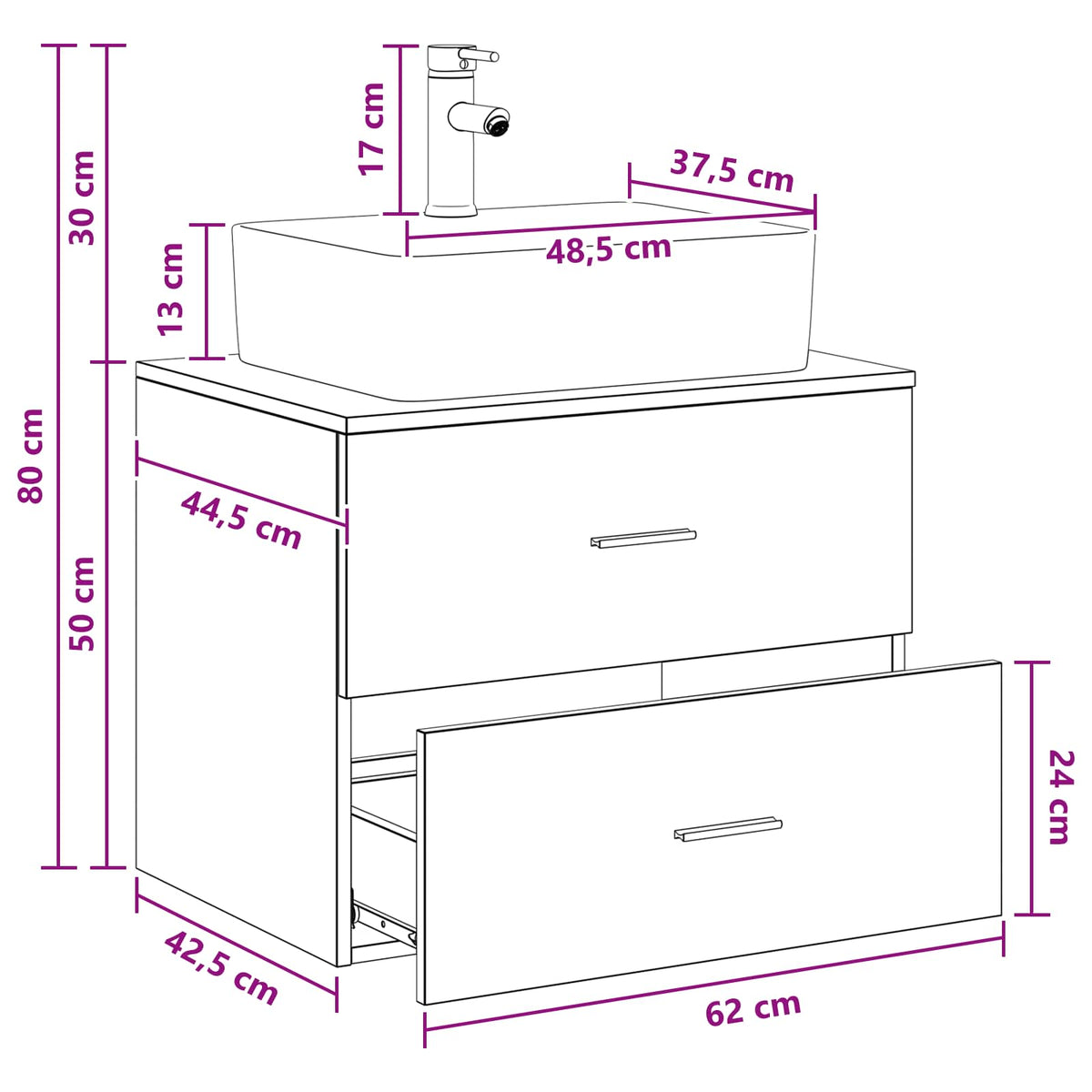 Set namještaja za kupaonicu Dimljeni hrast Konstruirano drvo Smeđa 62.5 x 44.5 x 50 cm