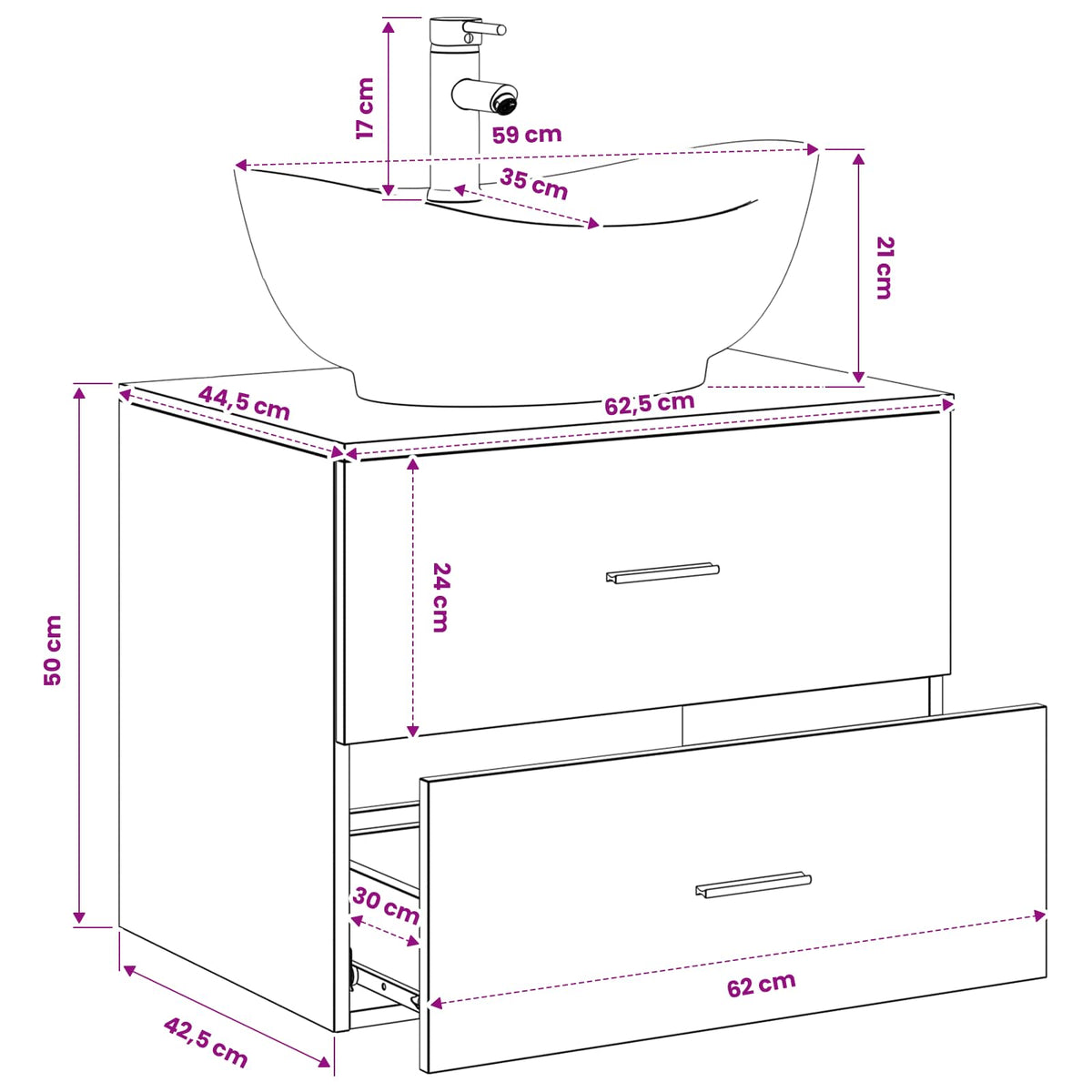 Set namještaja za kupaonicu Bijela Konstruirano drvo 62.5 x 44.5 x 50 cm
