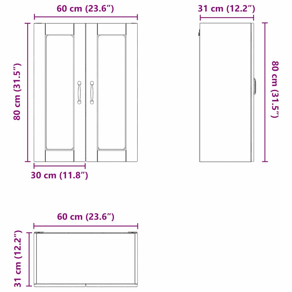 Zidni stakleni ormarić Staro drvo 60 x 31 x 80 cm