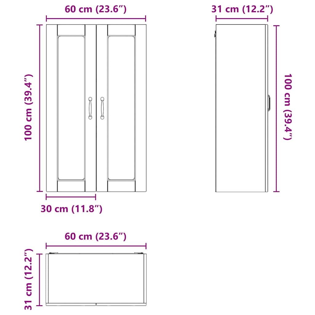 Zidni stakleni ormarić Bijelo 60 x 31 x 100 cm