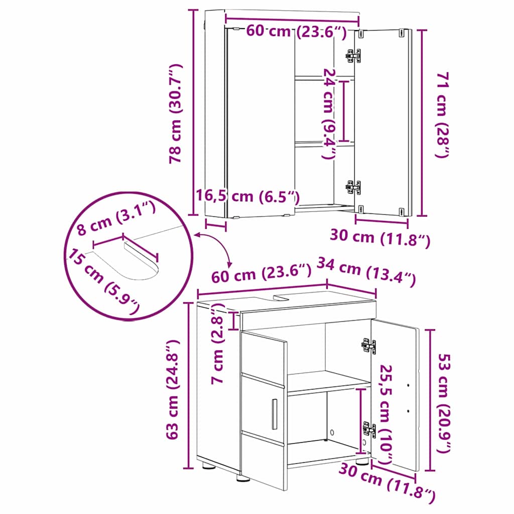Set namještaja za kupaonicu TULUM 3 pcs Betonski sivi