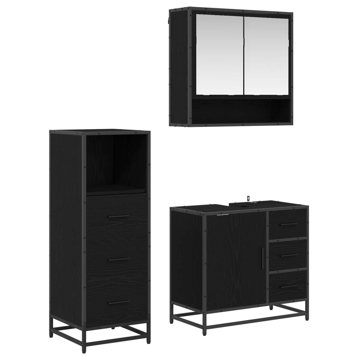 Set namještaja za kupaonicu 3 kom. Crni hrast 65 x 33 x 60 cm