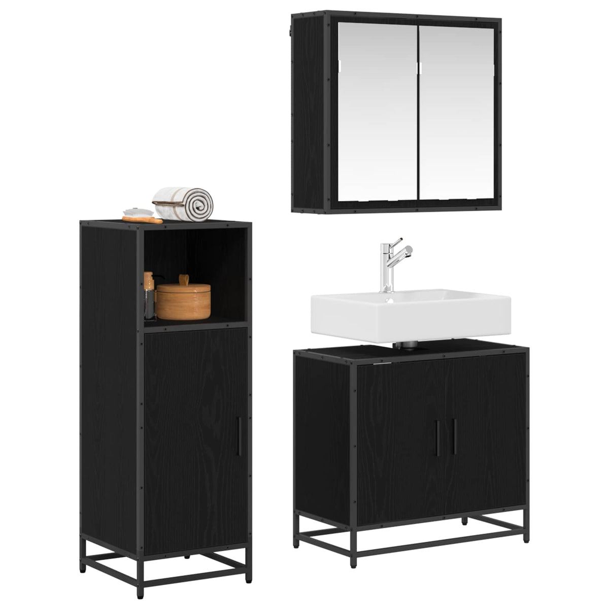 Set namještaja za kupaonicu 3 kom. Crni hrast 60 x 33 x 60 cm