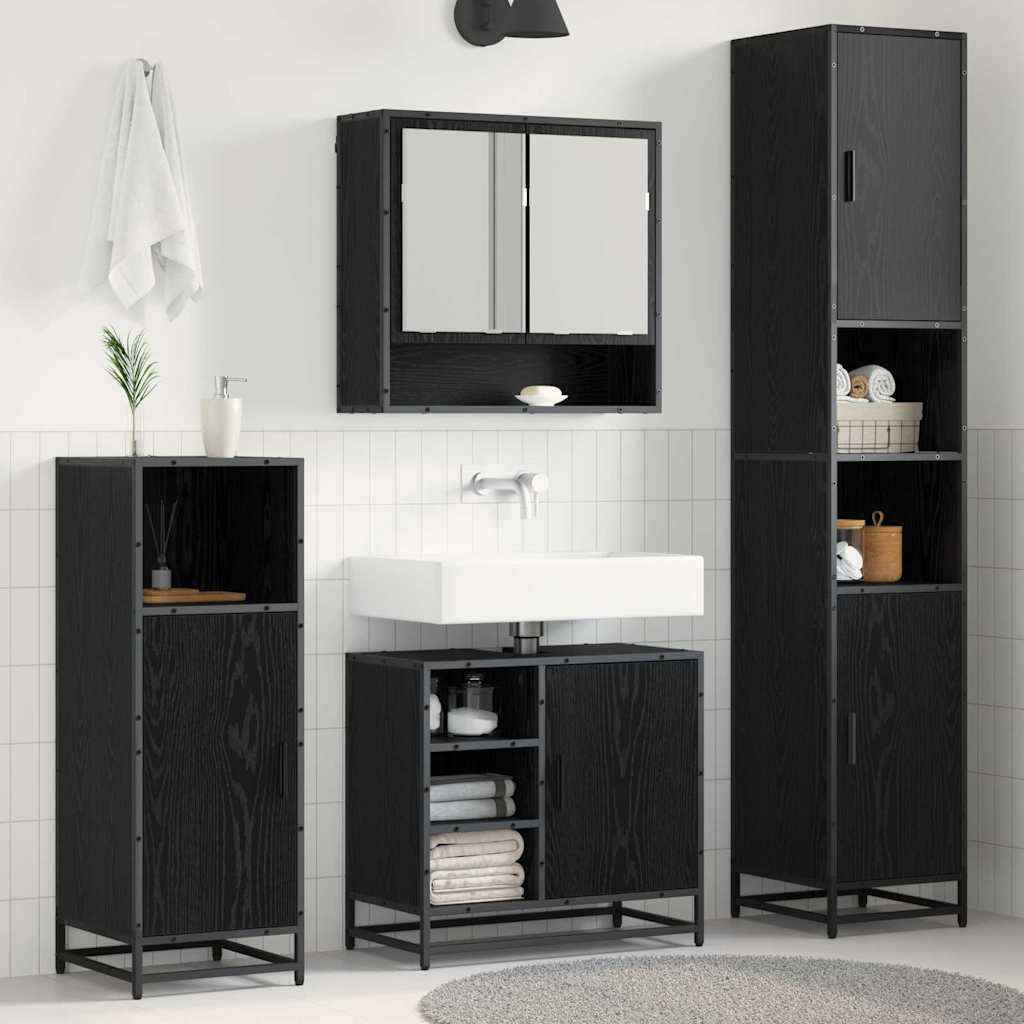 Set namještaja za kupaonicu 3 kom. Crni hrast Konstruirano drvo Crna 35 x 37,5 x 188,5 cm