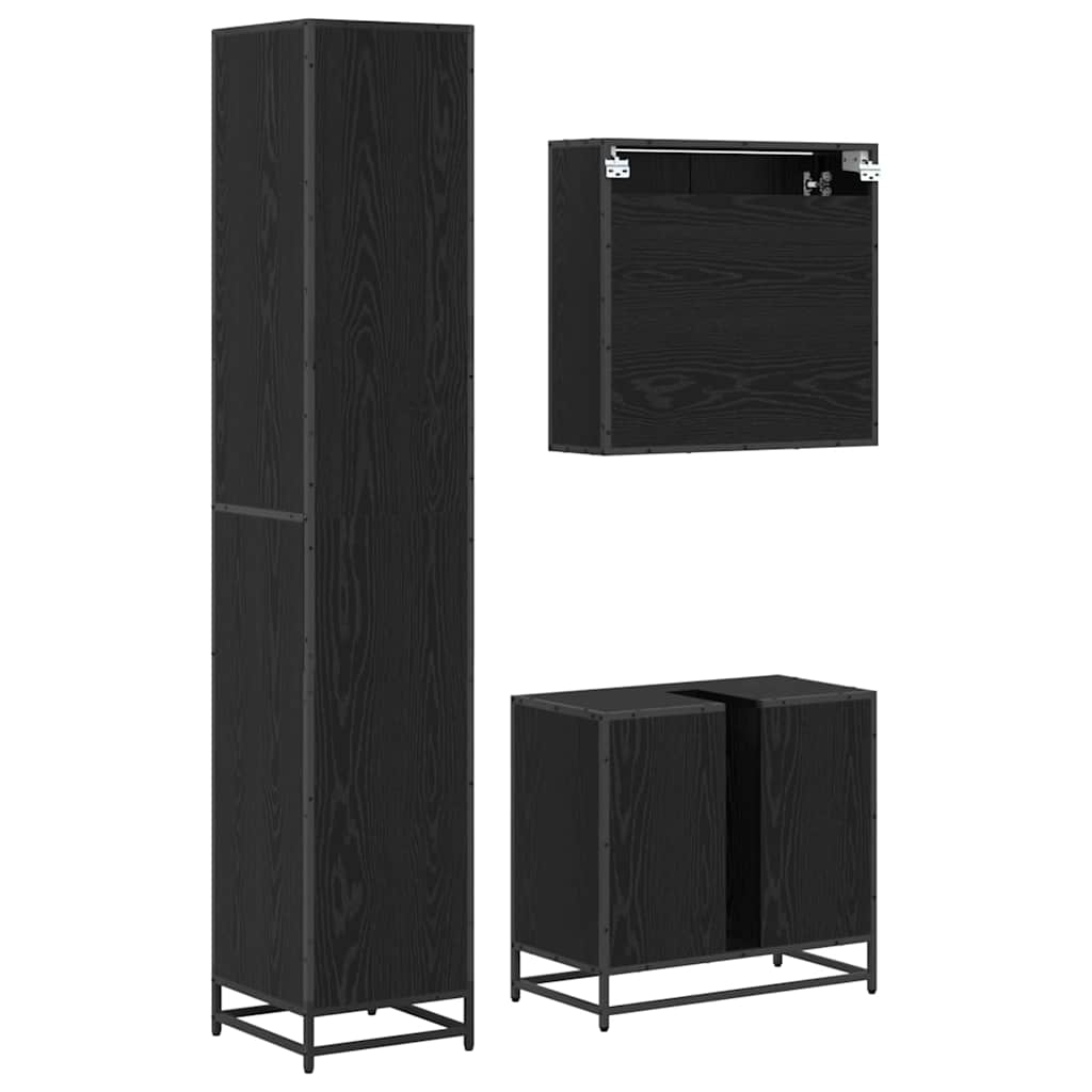 Set namještaja za kupaonicu 3 kom. Crni hrast Konstruirano drvo Crna 35 x 37,5 x 188,5 cm