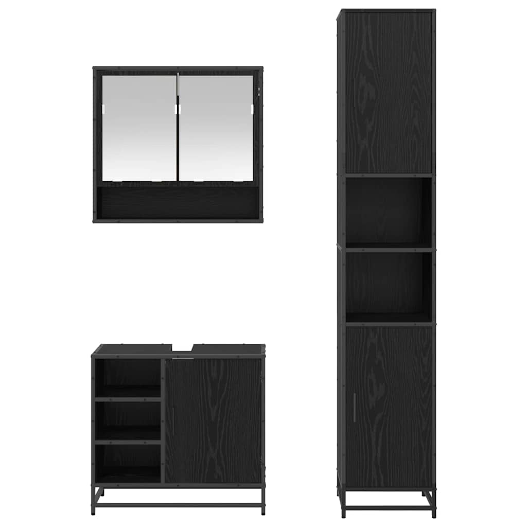 Set namještaja za kupaonicu 3 kom. Crni hrast Konstruirano drvo Crna 35 x 37,5 x 188,5 cm
