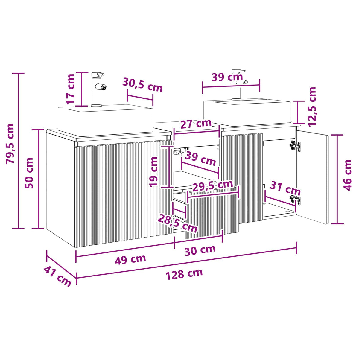 Set ormarića za kupaonicu 3 kom. Bijela visokog sjaja 49,5 x 41 x 62,5 cm