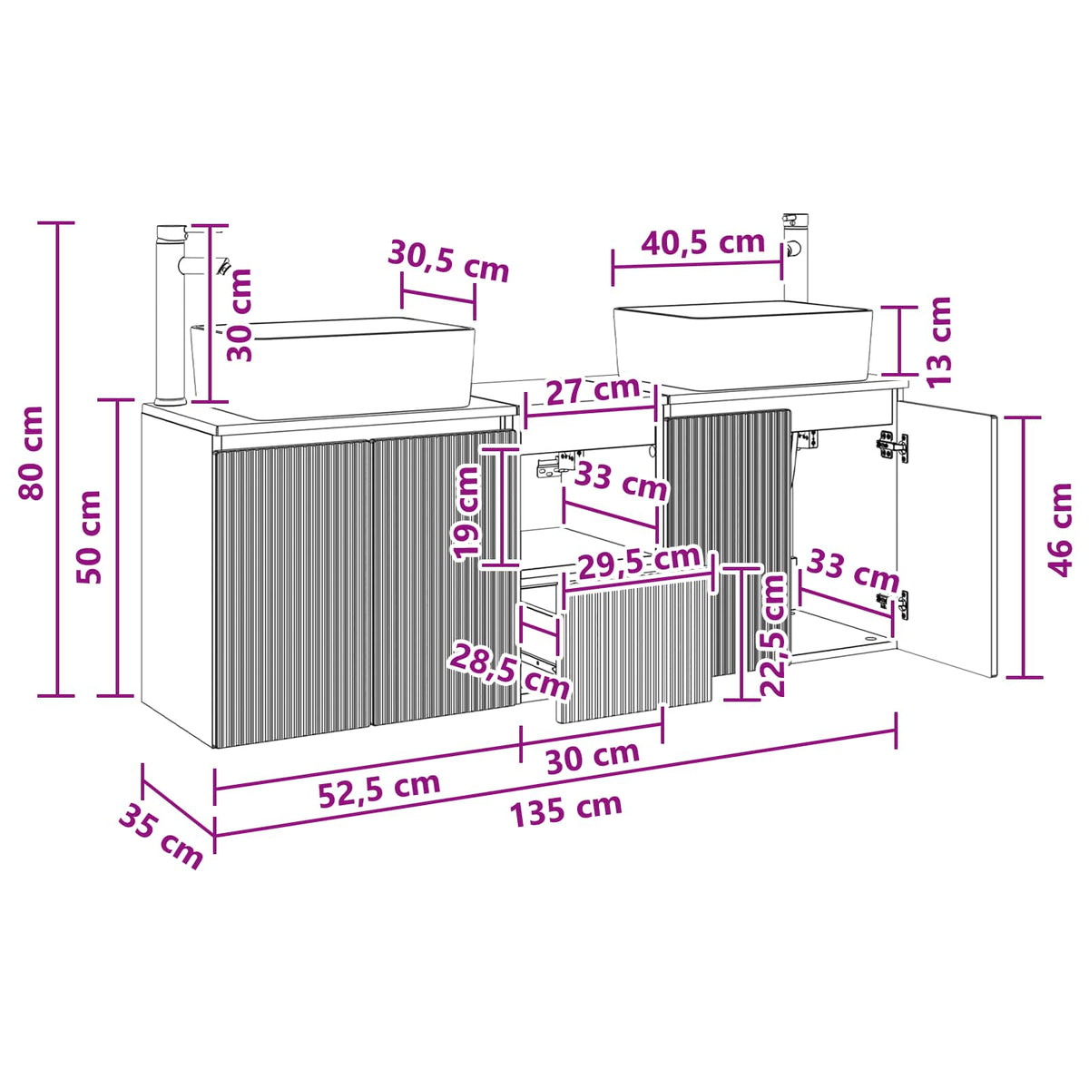 Set ormarića za kupaonicu 3 kom. Bijela visokog sjaja 53 x 35 x 63 cm