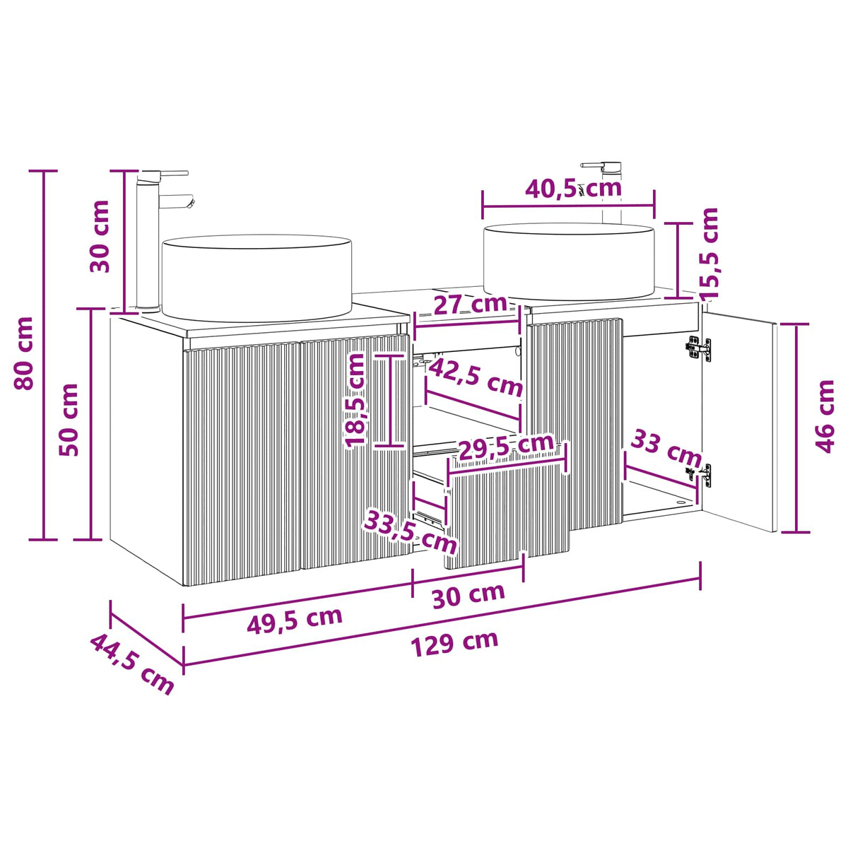 Set ormarića za kupaonicu 3 kom. Betonska siva 49,5 x 44,5 x 65,5 cm