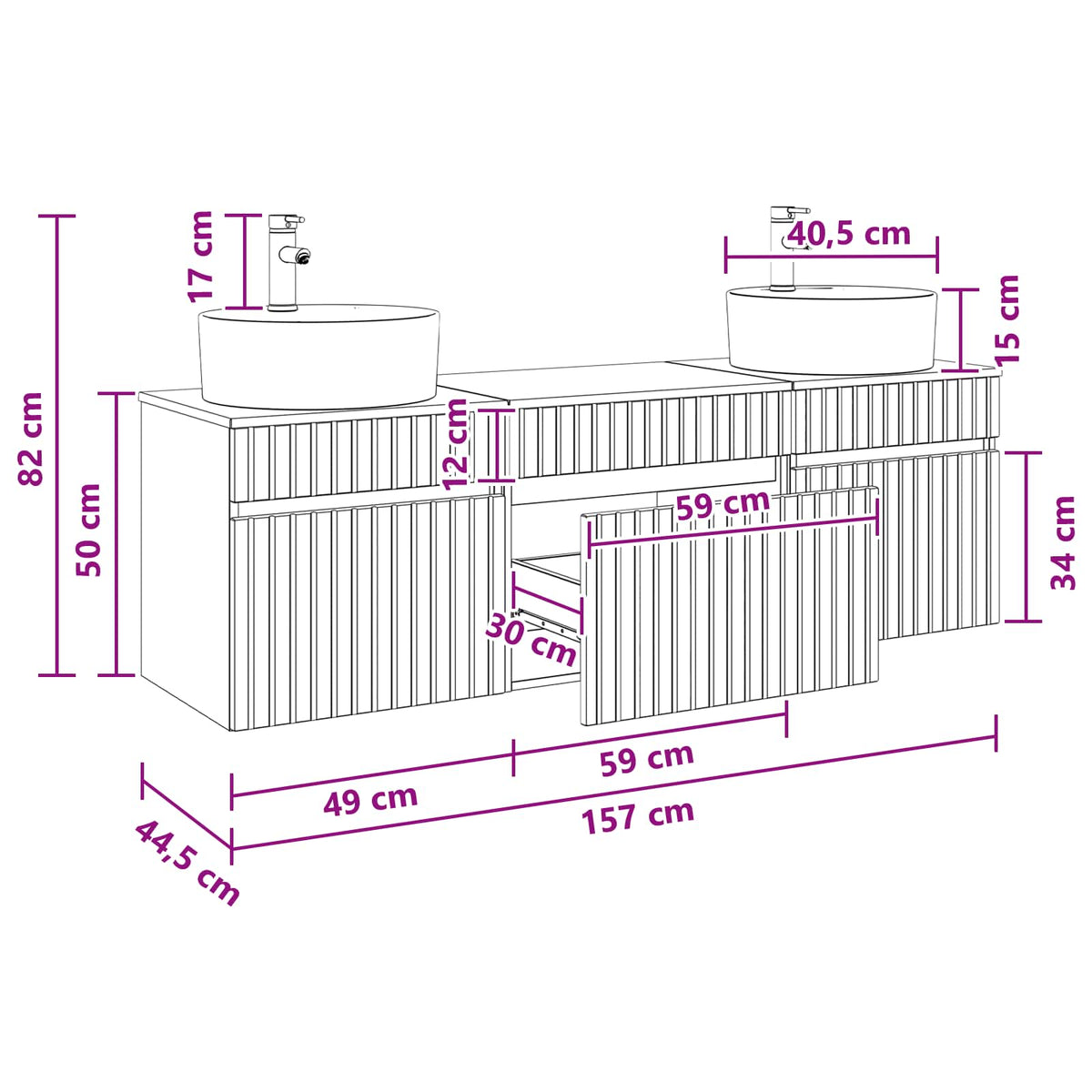 Set ormarića za kupaonicu 3 kom. Betonska siva 49 x 44,5 x 65 cm