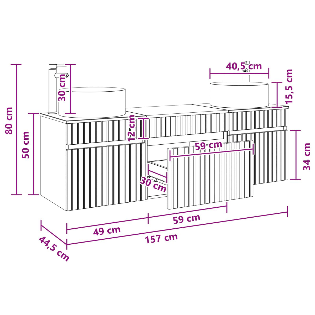 Set ormarića za kupaonicu 3 kom. Bijela visokog sjaja 49 x 44,5 x 65,5 cm
